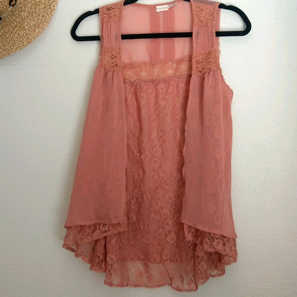 Lace net summery high low anthropologie open vest